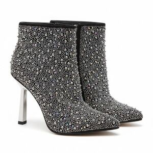 Dazzling Silver Studded Heeled Boots